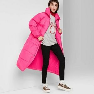 Plus Size Puffer Jacket XXL Hot Pink Coat Long